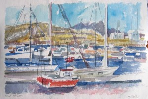 Aquarell: Hafen Bodö