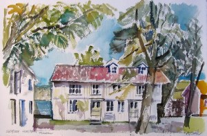 Aquarell: Fischerhäuser