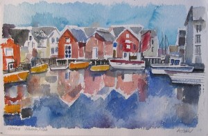 Aquarell: Vadholmen, Norwegen