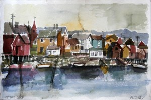 Aquarell: Insel Grip, Norwegen