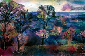 Ölbild: Blaue Landschaft