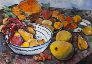 Ölbild: Fülle der Früchte und Farben