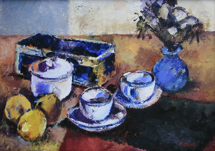 Ölbild: Espressotassen