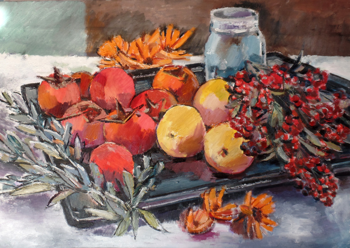 Stillleben mit Kaki und Quitten