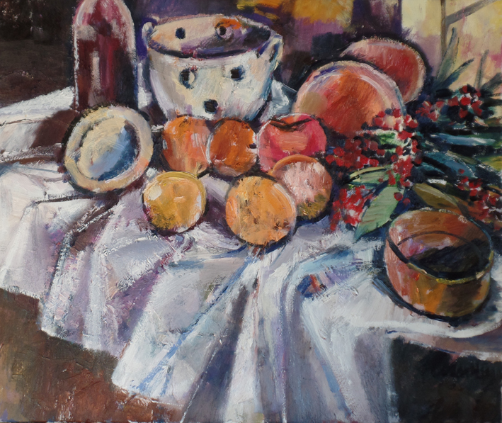 Stillleben Früchte Kupferzeug 2016