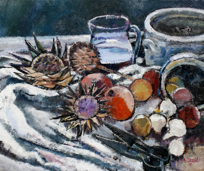 Stachlige Artischocken, Früchte und Pötte