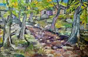 Foto von Ölbild Kastanien und Felsen