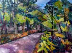 Ölbild Straße im Wald